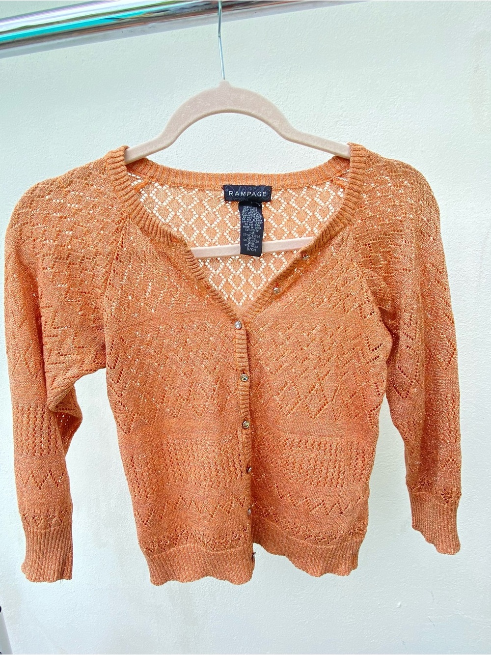 Y2K Rampage Orange & Silver Metallic Cardigan Size Small